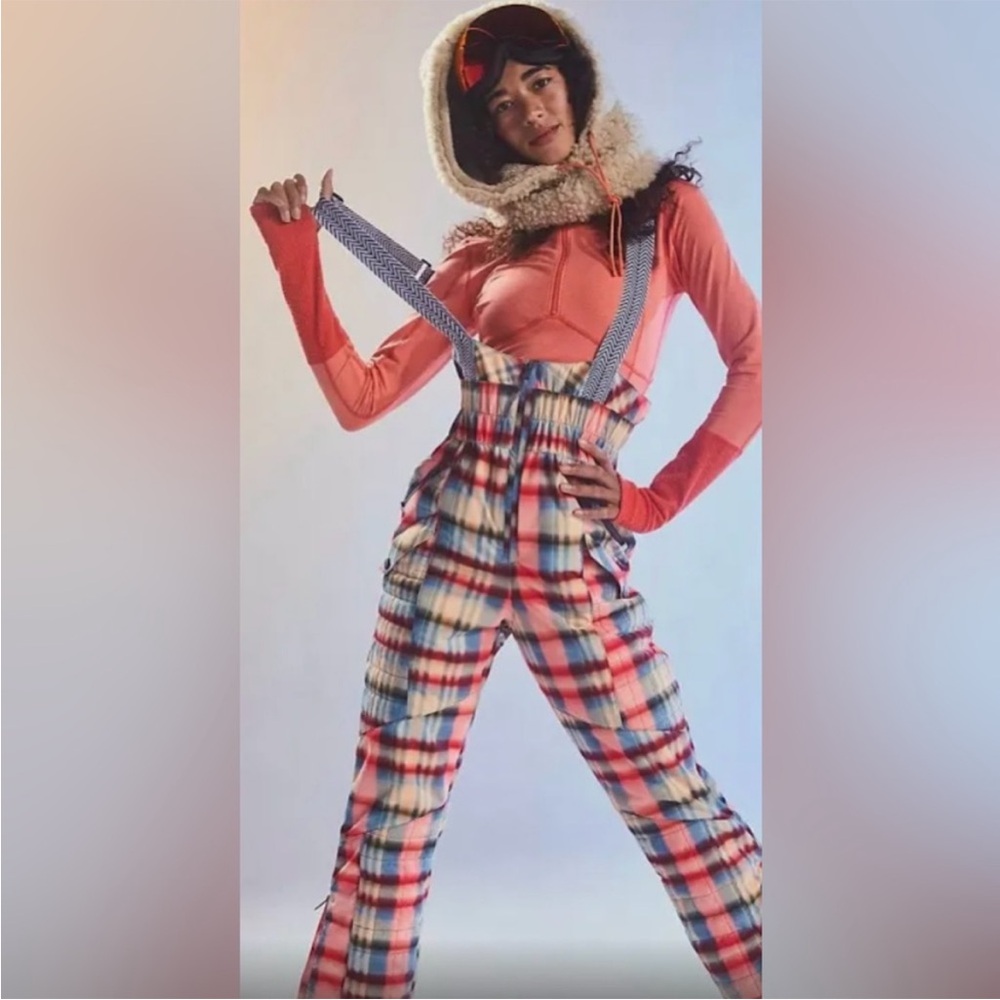 NWT Free people All Prepped bib snow pants, plaid